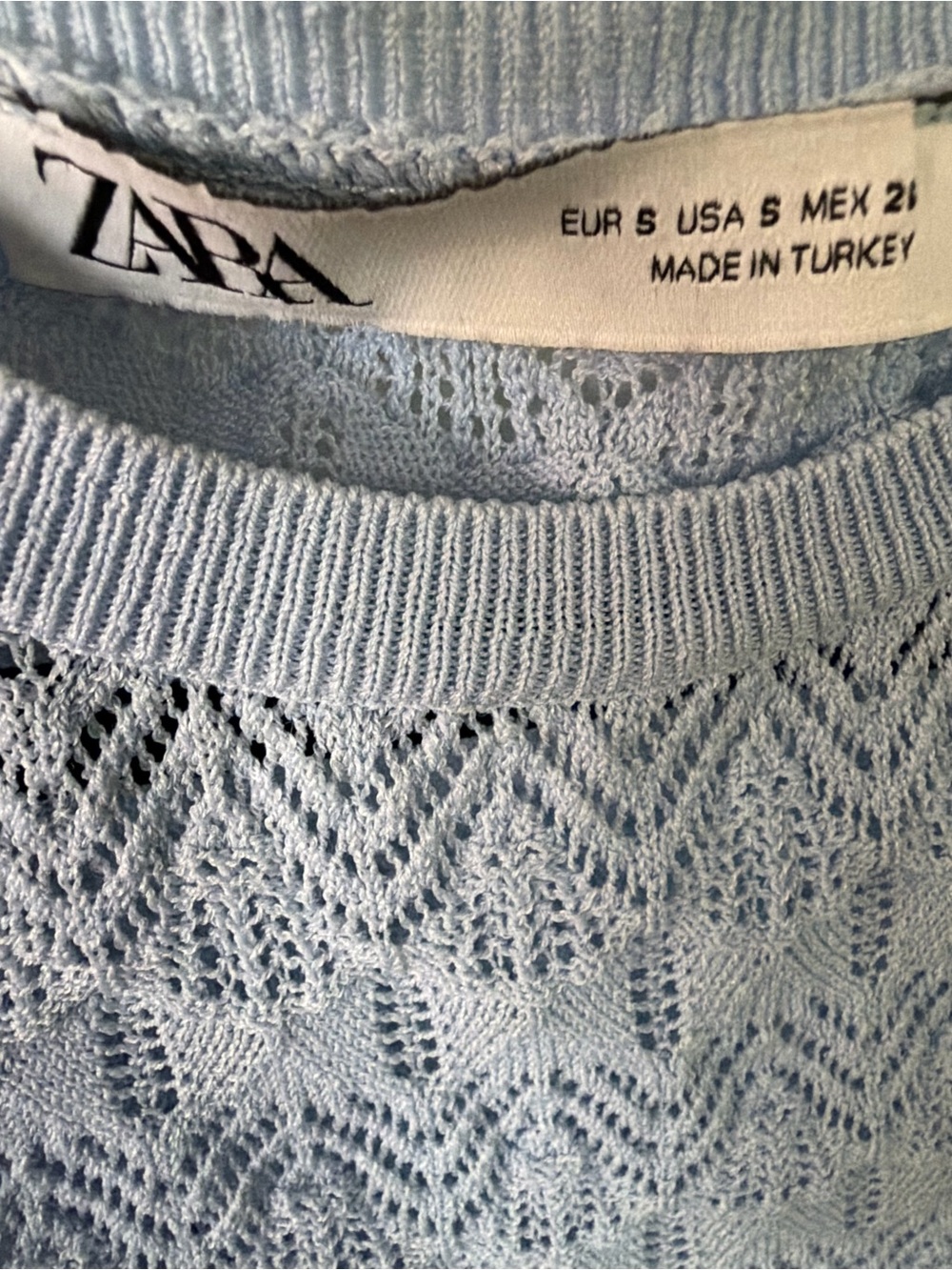 Zara blue knit ruffle short sleeve top size small - Picture 2 of 2